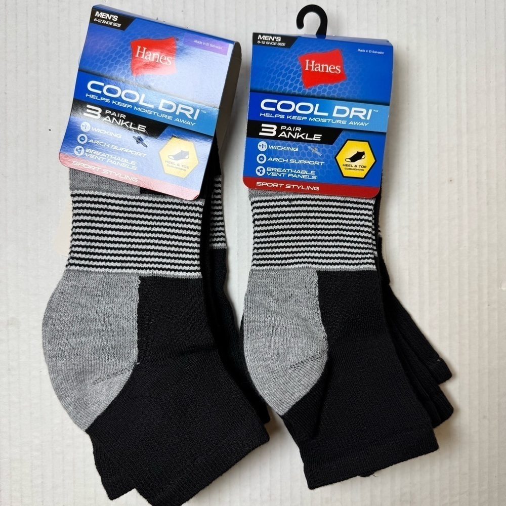 2 Hanes Cool DRI Men's Ankle Socks with Ventilation, 3-Pairs each…